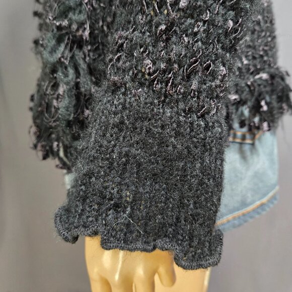 Y2K Black Shaggy Ruffled Cardigan Size S Boho Gothic Fairy Grunge Whimsigoth - Picture 9 of 14